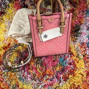 Tory Burch Mini T Monogram Contrast Embossed Tote